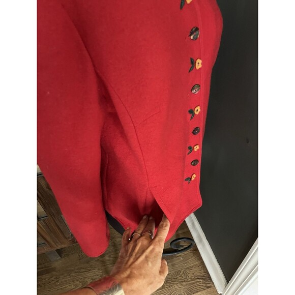 Geiger Collection Embroidered Boiled Wool Jacket Caridgan Flowers Red 40 M - Picture 6 of 8